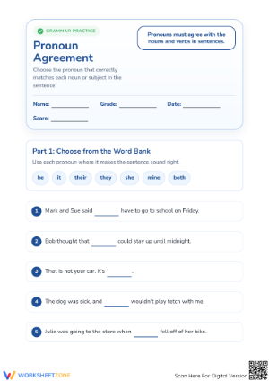 Pronoun Agreement Worksheet | Grade 3 Essential ELA