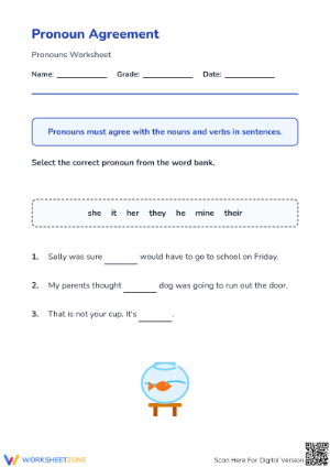 Grade 3 Pronoun Agreement — Printable No-Prep Worksheet