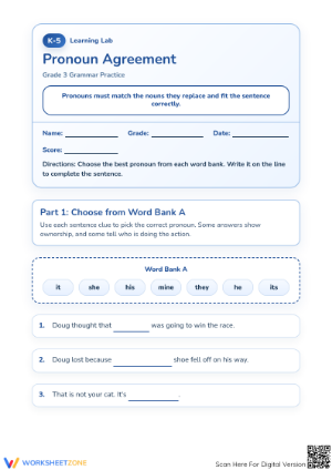 Essential Pronoun Agreement Practice | Grade 3 ELA