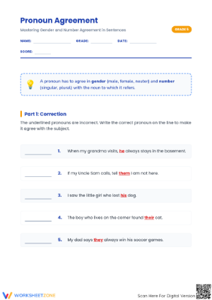 Pronoun Agreement Worksheet | Grade 3-5 Essential