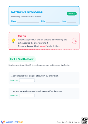 Essential Reflexive Pronouns Worksheet | Grade 2 ELA
