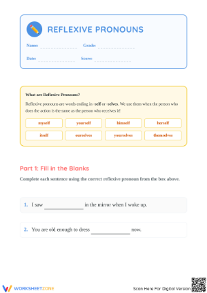 Reflexive Pronouns Worksheet | Grade 1 Essential ELA
