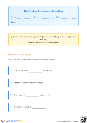 Essential Reflexive Pronouns Worksheet | Grade 1 ELA
