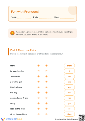Grade 1-3 Pronouns Worksheet | Essential Printable Practice