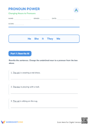 Changing Nouns to Pronouns Worksheet | Grade 1 Essential