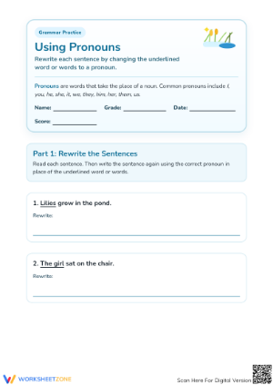 Grade 1 Using Pronouns Worksheet — Essential Grammar