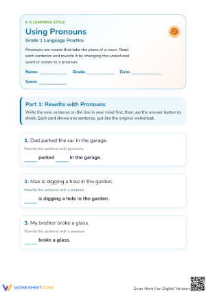 Grade 1 Pronouns Worksheet | Essential Printable Practice