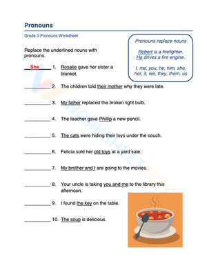 Practice Replacing Nouns With Pronouns Worksheet