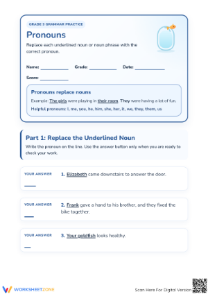 Pronouns Practice Worksheet | Grade 3 Essential