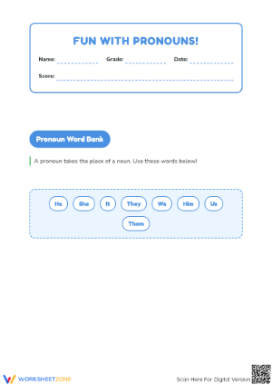 Grade 1 Nouns to Pronouns — Printable No-Prep Worksheet