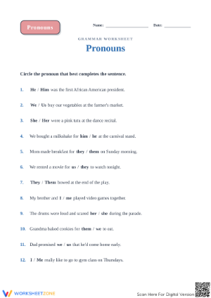 Pronoun Practice Worksheet | Grade 3 ELA Printable