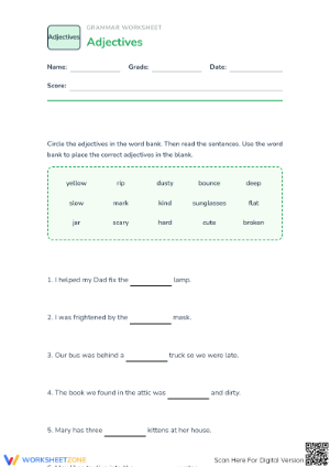 Essential Adjectives Practice | Grade 1 ELA Worksheet