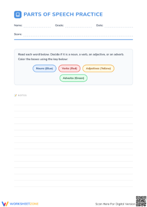 Essential Parts of Speech Practice | Grade 3 Printable