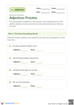 Grade 1 Adjectives Practice — Printable No-Prep Worksheet