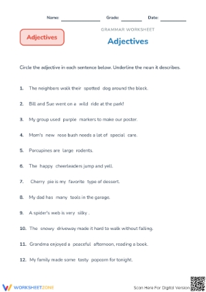 Identify Adjectives Worksheet | Grade 1 Essential ELA