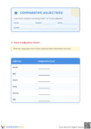 Grade 2 Comparative Adjectives — Printable No-Prep Worksheet