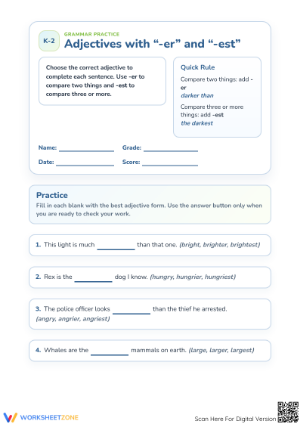 Comparative Adjectives Worksheet | Grade 2 Essential