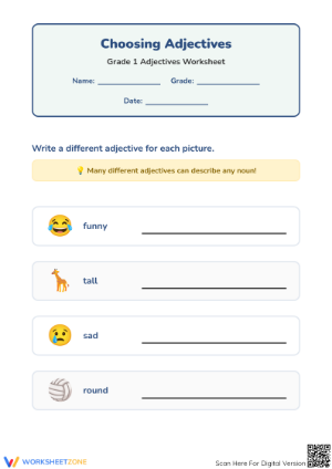 Grade 1 Adjectives Worksheet | Essential Printable