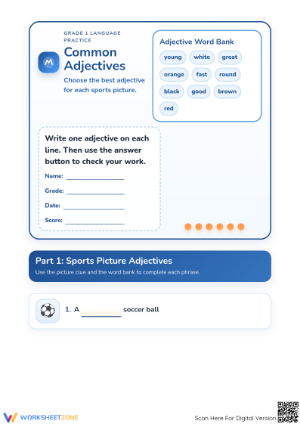 Common Adjectives Worksheet | Grade 1 Essential ELA