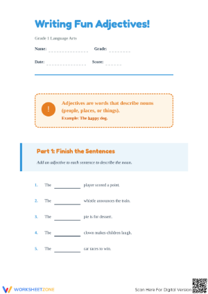 Adjective Practice Worksheet | Grade 1 Essential ELA