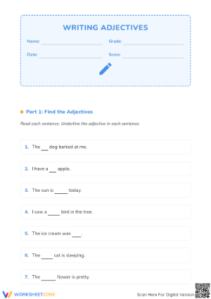Essential Adjectives Worksheet | Grade 1 ELA