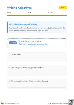 Writing Adjectives Worksheet | Grade 1 Essential ELA