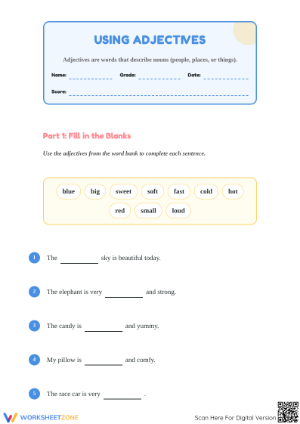 Using Adjectives Worksheet | Grade 1 Essential ELA