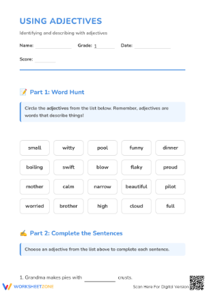Essential Adjectives Practice | Grade 1 ELA