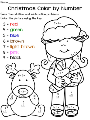 Christmas Math Color by Number | Grade 1 Printable
