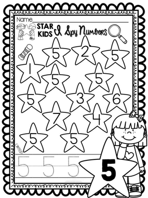Number Identification: Spy Number 5 Worksheet