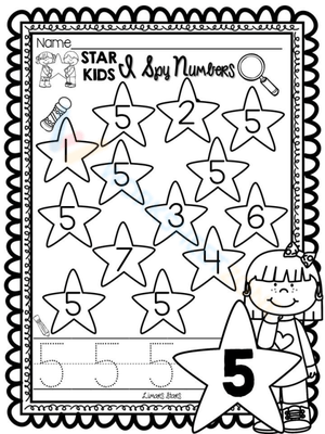 Number Identification: Spy Number 5 Worksheet