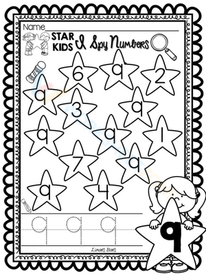 Identify Numbers: Spy Number 9 Worksheet