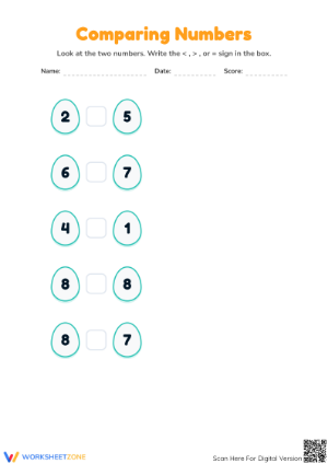 Printable Comparing Numbers Worksheet | Kindergarten Math