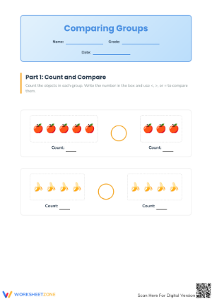 Printable Comparing Groups Math Worksheet | Grade 1 Ready