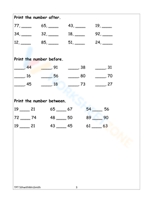 Print the numbers before, after, and between