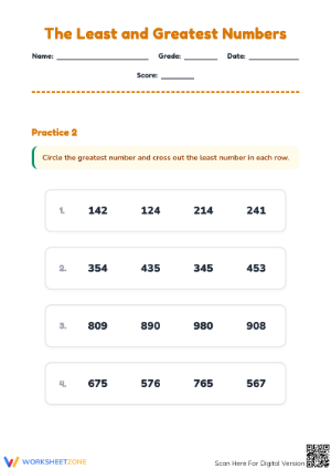 Essential Grade 2 Least and Greatest Numbers Worksheet