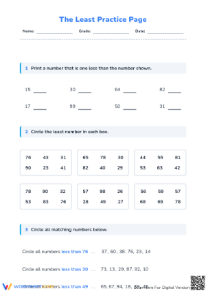 Essential Grade 2 Math: Comparison and Least Number Page