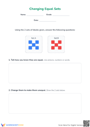 Changing Equal Sets Worksheet — Grade 1 Printable Math
