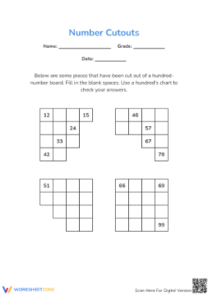 Printable Number Cutouts Hundred Chart Worksheet | Grade 2