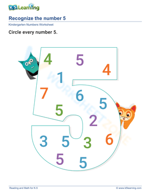Practice Recognizing Number 5 Worksheet