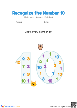 Printable Number 10 Recognition Worksheet | Kindergarten