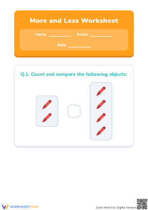 Printable More or Less Worksheet | Kindergarten Math