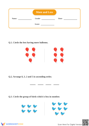 More or Less Worksheet | Essential Grade K Math