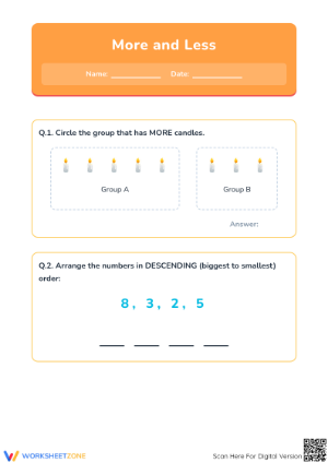Essential More or Less Worksheet — Grade K Printable