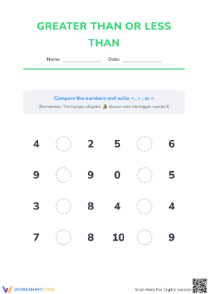 Printable Comparing Numbers Worksheet | Grade K-1 Math