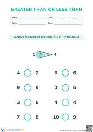 Essential Greater Than Less Than Worksheet | Grade K-2