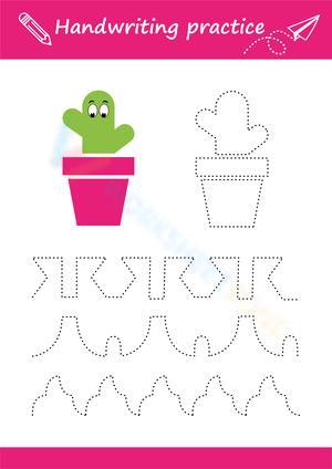Cactus Tracing: Handwriting Practice Worksheet