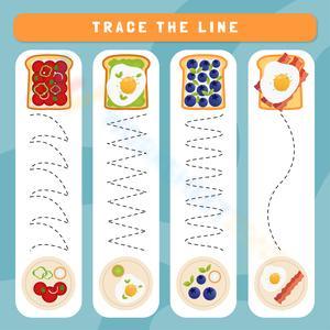Breakfast Sandwich Tracing Lines Worksheet for Kids