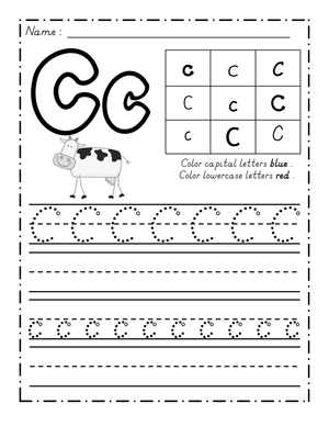 Practice Dealian Cursive: Letter Cc Worksheet