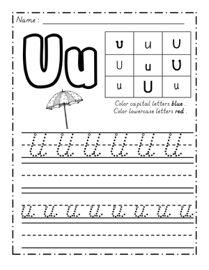 Printable Letter U Tracing Worksheet | Grade 1